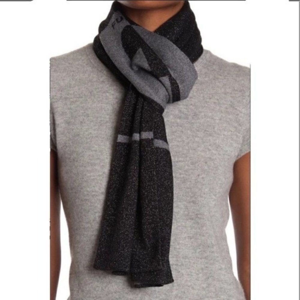 Furla Metallic Knit Scarf, Wool, Black & Gray, Reversible,Designer Luxury, NWT